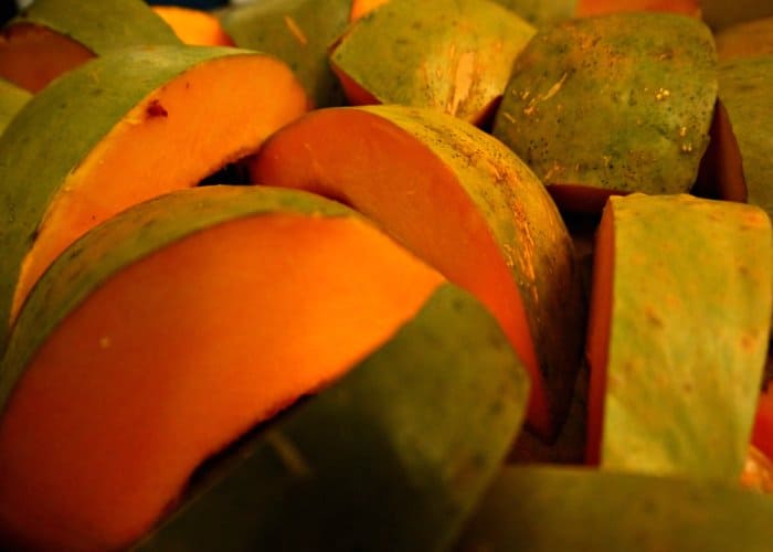 Yum! We're preparing to stick this green-skinned heirloom Jarrahdale pumpkin into the oven at Tyrant Farms. / DIY: How to eat halloween edible pumpkins by Tyrant Farms