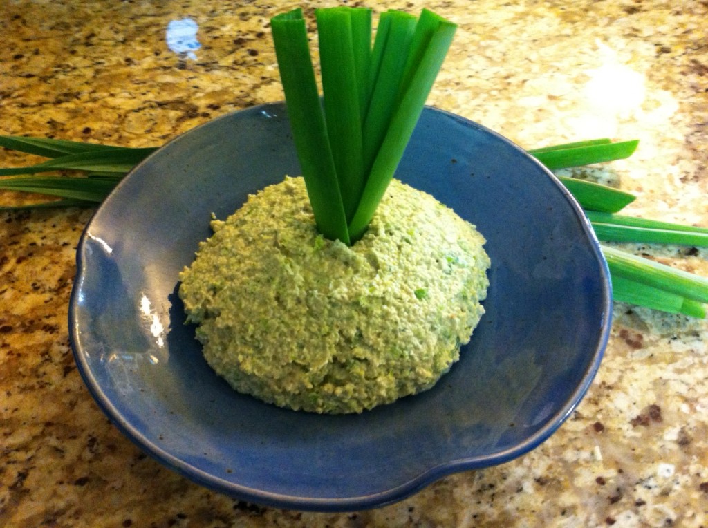 Fresh green garlic pesto made with heirloom hard-necked garlic grown on Tyrant Farms