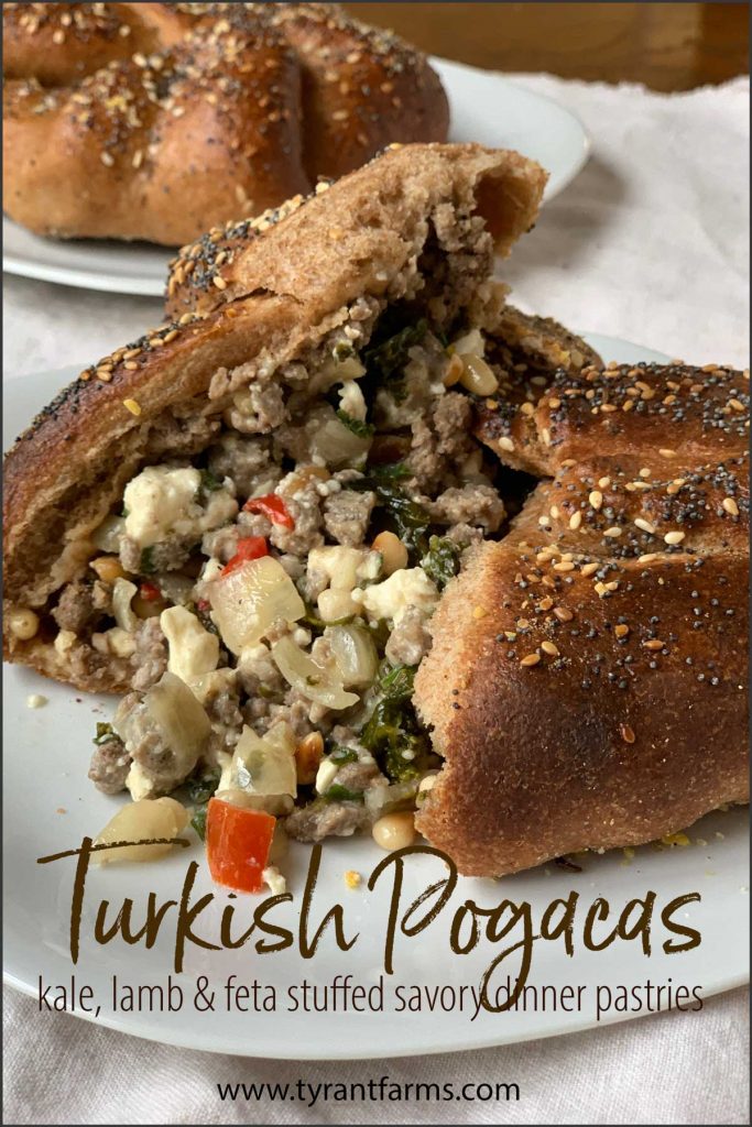 Poğaças are a delicious Turkish pastry stuffed with ground lamb, veggies, feta cheese, and fresh herbs. Here's our spin on this classic recipe that you can make either in a wood-fired cob oven or an indoor conventional oven.  #tyrantfarms #turkishfood