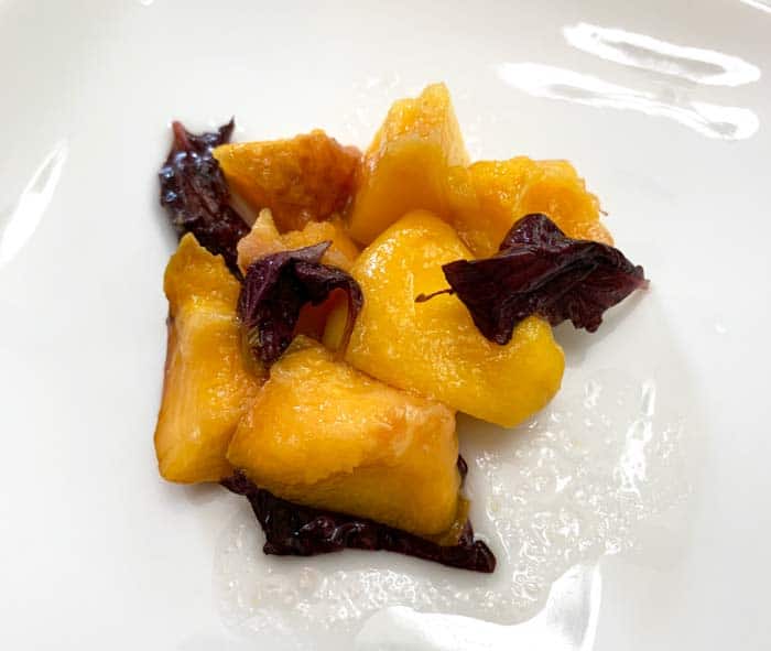 Lacto-fermented peaches with honey and purple basil