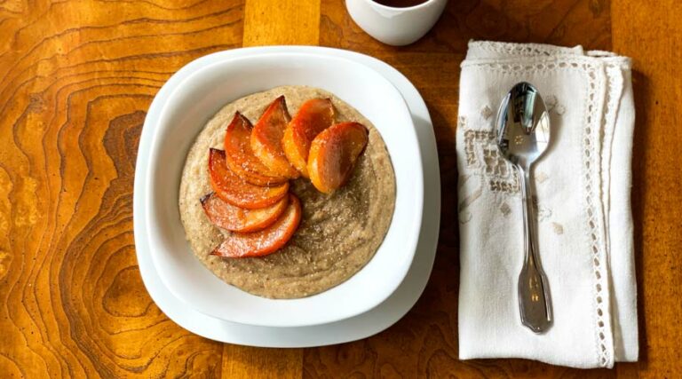 chestnut breakfast porridge with roasted persimmons