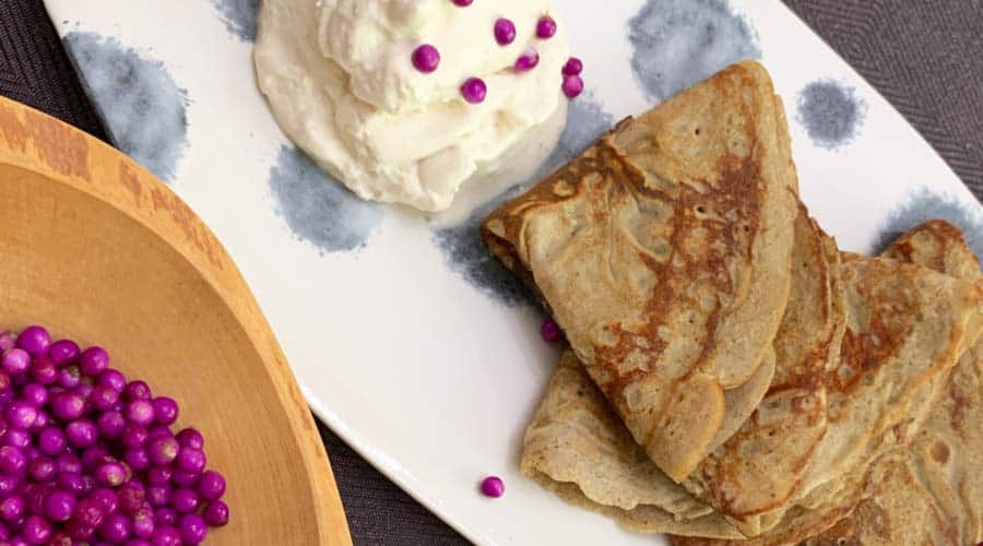 chestnut flour crepe recipe with beautyberry whipped cream
