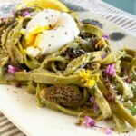 Morel mushrooms with stinging nettle pasta and poached duck eggs