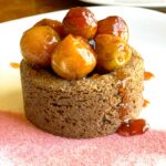 Recipe: Maple syrup-candied crabapples with oat-pecan crumble cakes.