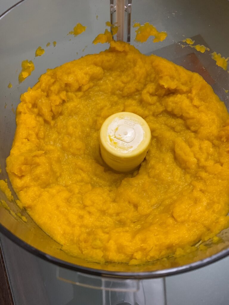 Puree pumpkin made in a food processor.