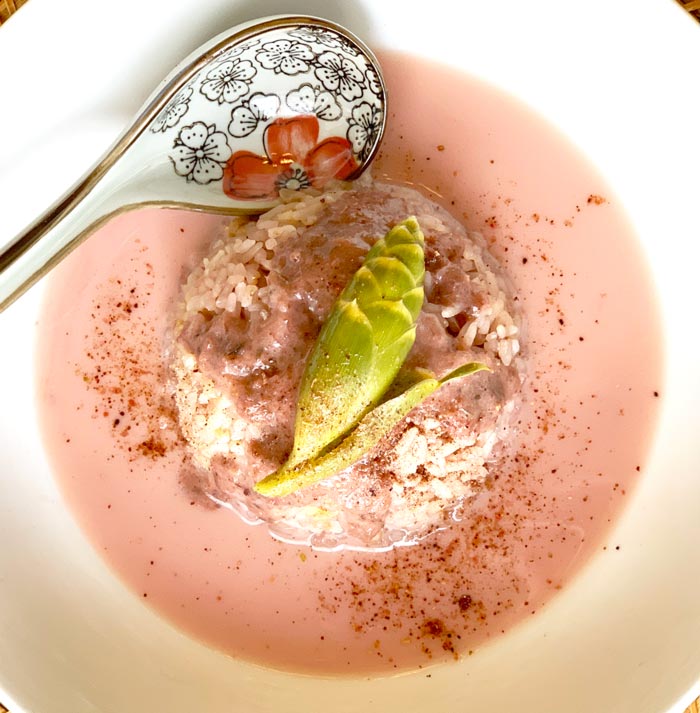 Hibiscus coconut rice dessert recipe made with Carolina Gold rice.