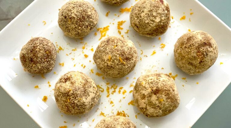 recipe: maple-sweetened persimmon balls with blood orange and toasted pecans