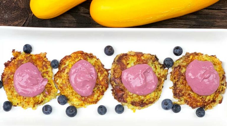 Recipe: Squash fritters with blueberry aioli