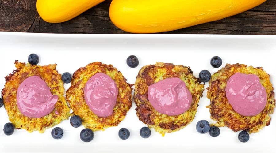 Recipe: Squash fritters with blueberry aioli