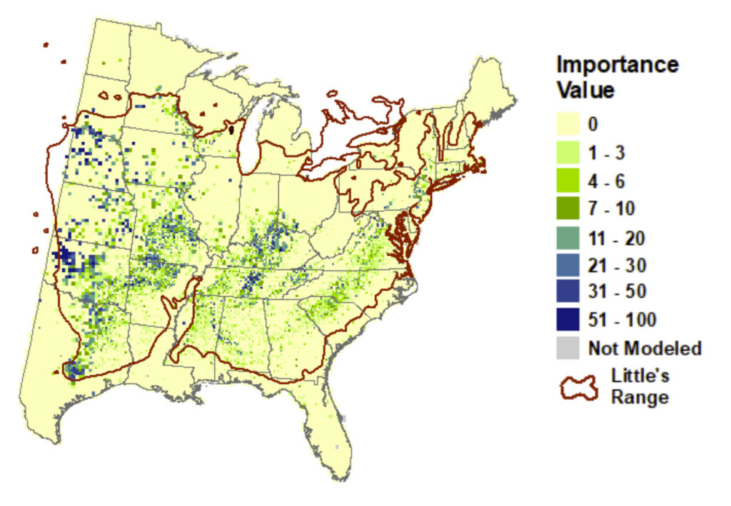 Eastern red cedar range map.