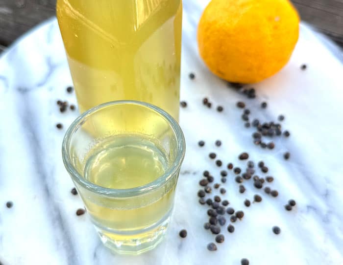 Finished juniper berry yuzu cordial ready to sip!